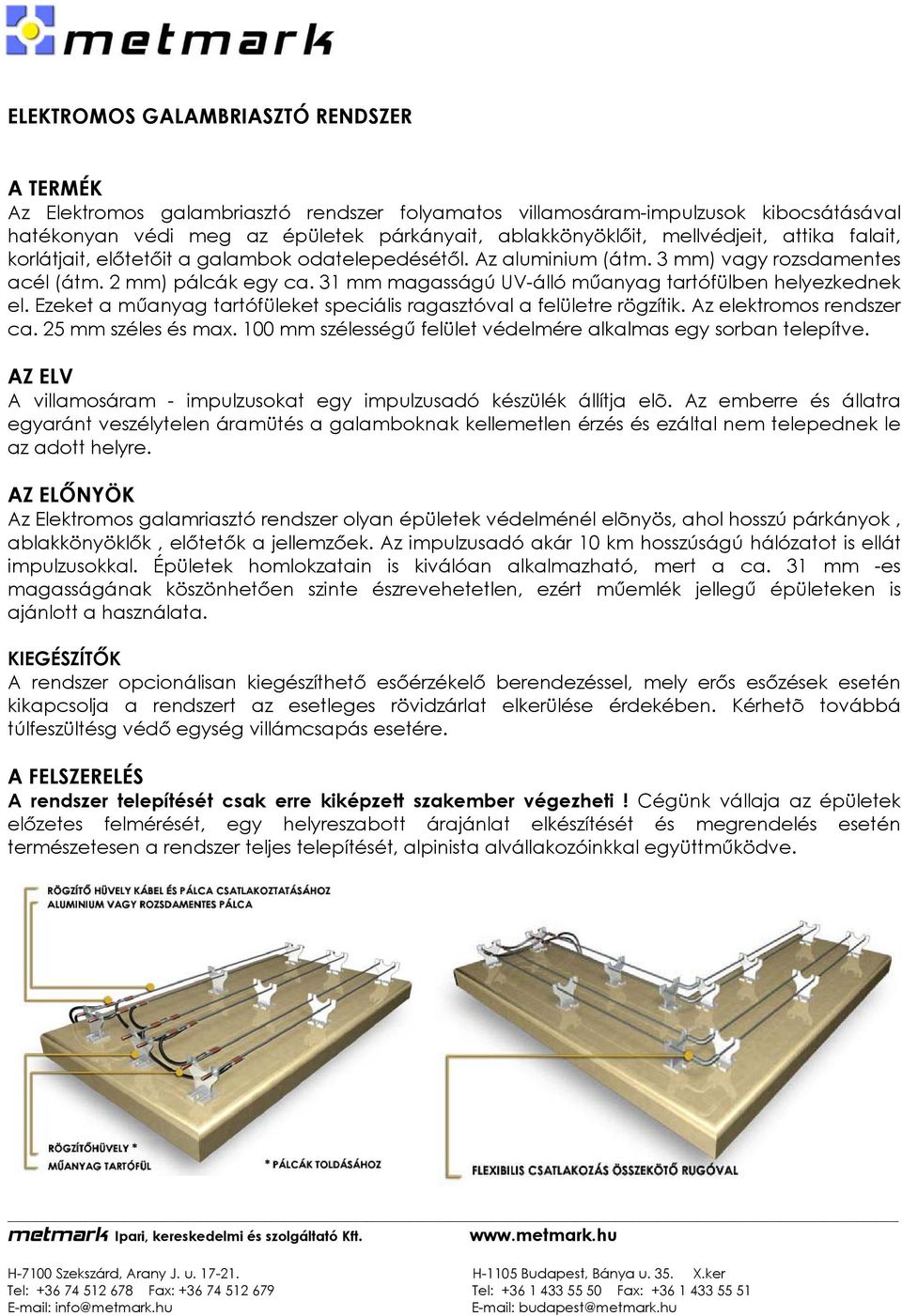 31 mm magasságú UV-álló műanyag tartófülben helyezkednek el. Ezeket a műanyag tartófüleket speciális ragasztóval a felületre rögzítik. Az elektromos rendszer ca. 25 mm széles és max.