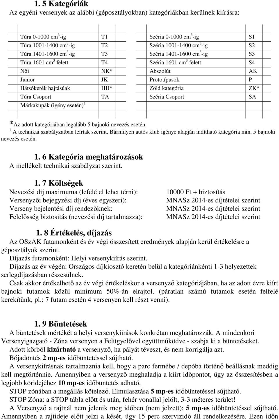 Túra Csoport TA Széria Csoport SA Márkakupák (igény esetén) 1 *Az adott kategóriában legalább 5 bajnoki nevezés esetén. 1 A technikai szabályzatban leírtak szerint.