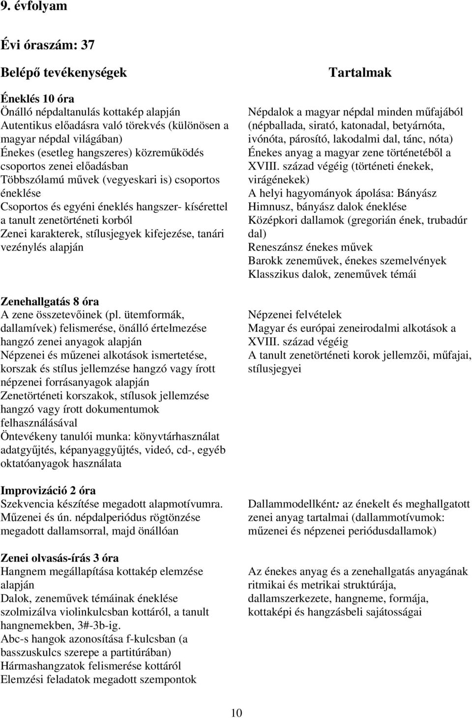 karakterek, stílusjegyek kifejezése, tanári vezénylés alapján Zenehallgatás 8 óra A zene összetevőinek (pl.