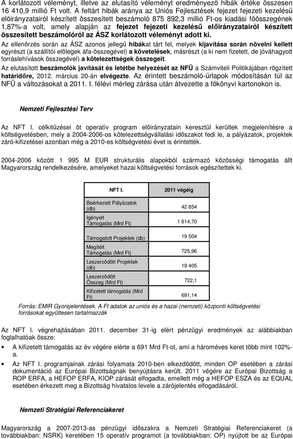 fejezeti kezelésű airól készített összesített beszámolóról az ÁSZ korlátozott véleményt adott ki.