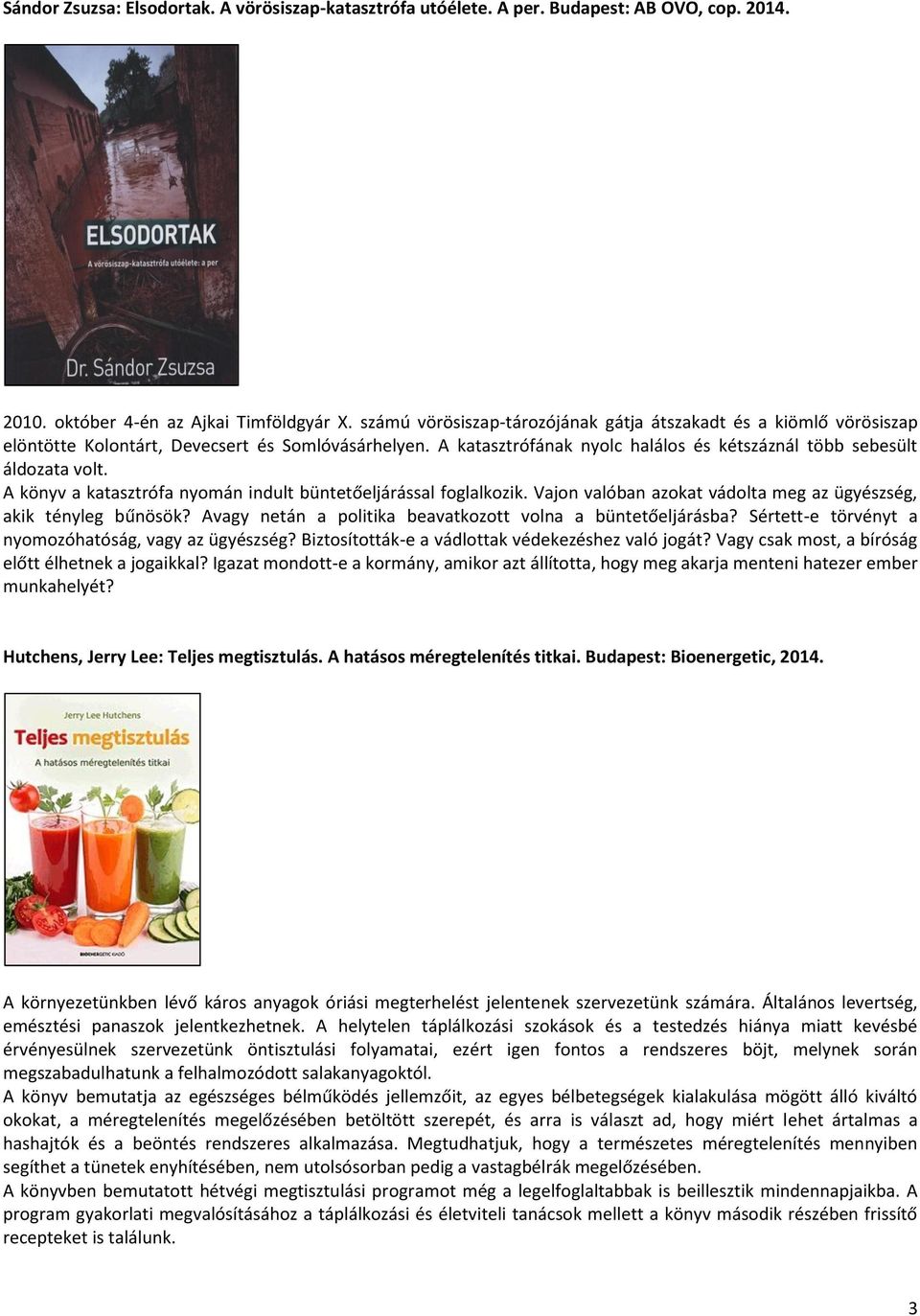 A könyv a katasztrófa nyomán indult büntetőeljárással foglalkozik. Vajon valóban azokat vádolta meg az ügyészség, akik tényleg bűnösök? Avagy netán a politika beavatkozott volna a büntetőeljárásba?