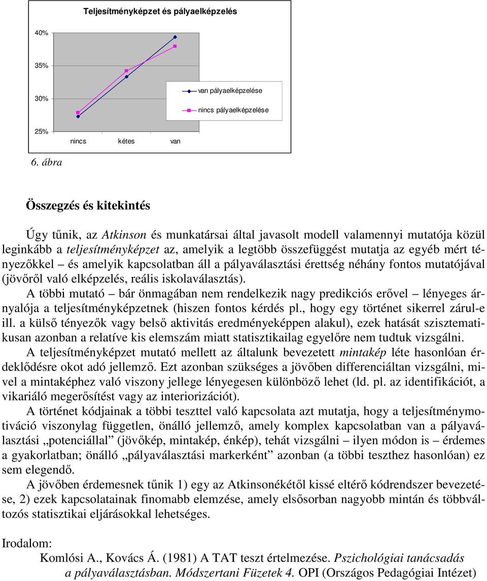 mért tényezőkkel és amelyik kapcsolatban áll a pályaválasztási érettség néhány fontos mutatójával (jövőről való elképzelés, reális iskolaválasztás).