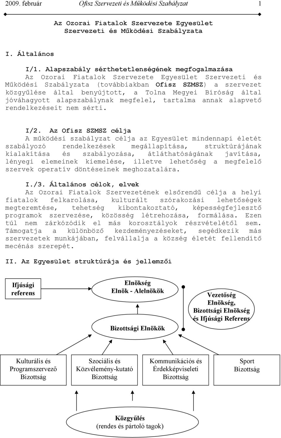 Megyei Bíróság által jóváhagyott alapszabálynak megfelel, tartalma annak alapvető rendelkezéseit nem sérti. I/2.