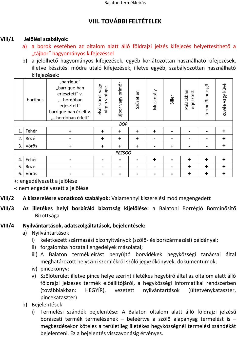 jelölhető hagyományos kifejezések, egyéb korlátozottan használható kifejezések, illetve készítési módra utaló kifejezések, illetve egyéb, szabályozottan használható kifejezések: bortípus barrique