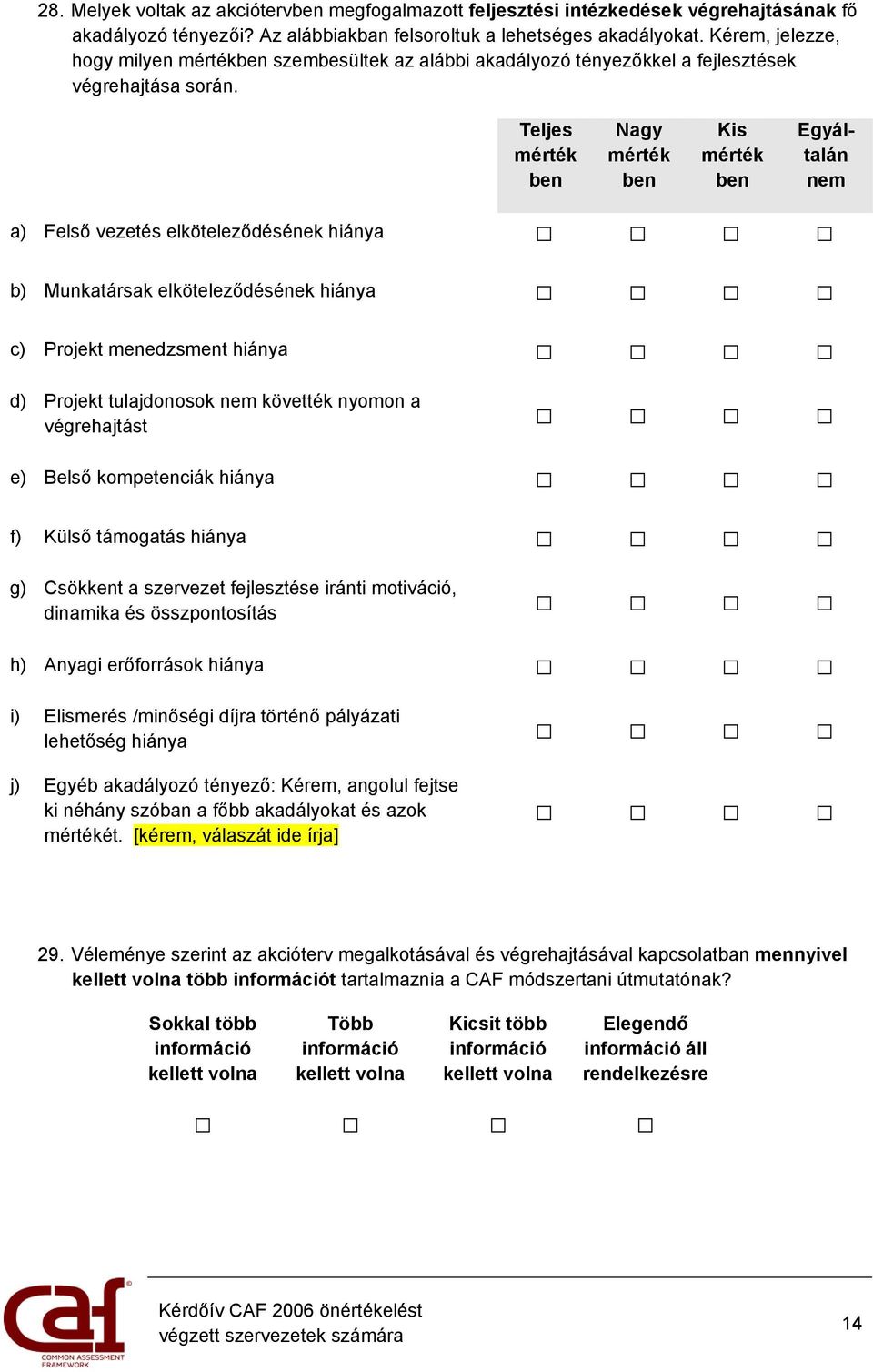 Teljes mérték ben Nagy mérték ben Kis mérték ben Egyáltalán a) Felső vezetés elköteleződésének hiánya b) Munkatársak elköteleződésének hiánya c) Projekt menedzsment hiánya d) Projekt tulajdonosok