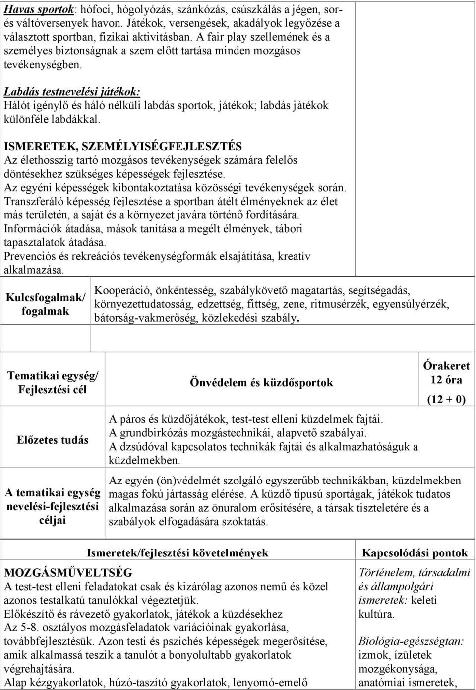 Labdás testnevelési játékok: Hálót igénylő és háló nélküli labdás sportok, játékok; labdás játékok különféle labdákkal.