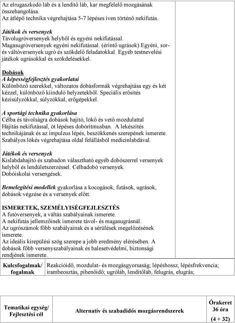 Egyéb testnevelési játékok ugrásokkal és szökdelésekkel.