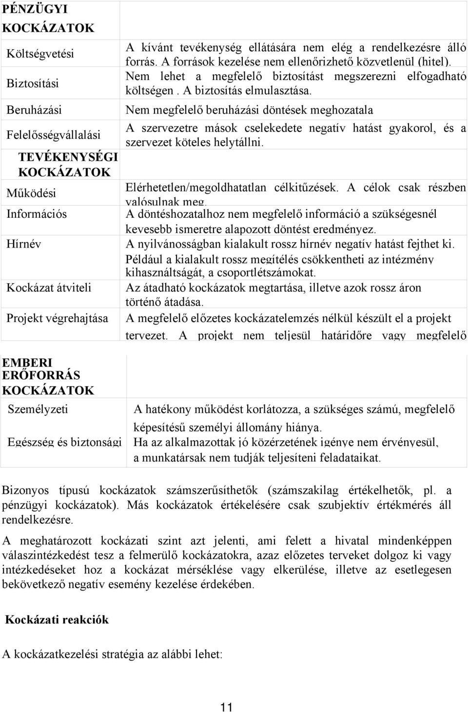 Nem megfelelő beruházási döntések meghozatala A szervezetre mások cselekedete negatív hatást gyakorol, és a szervezet köteles helytállni. Elérhetetlen/megoldhatatlan célkitűzések.