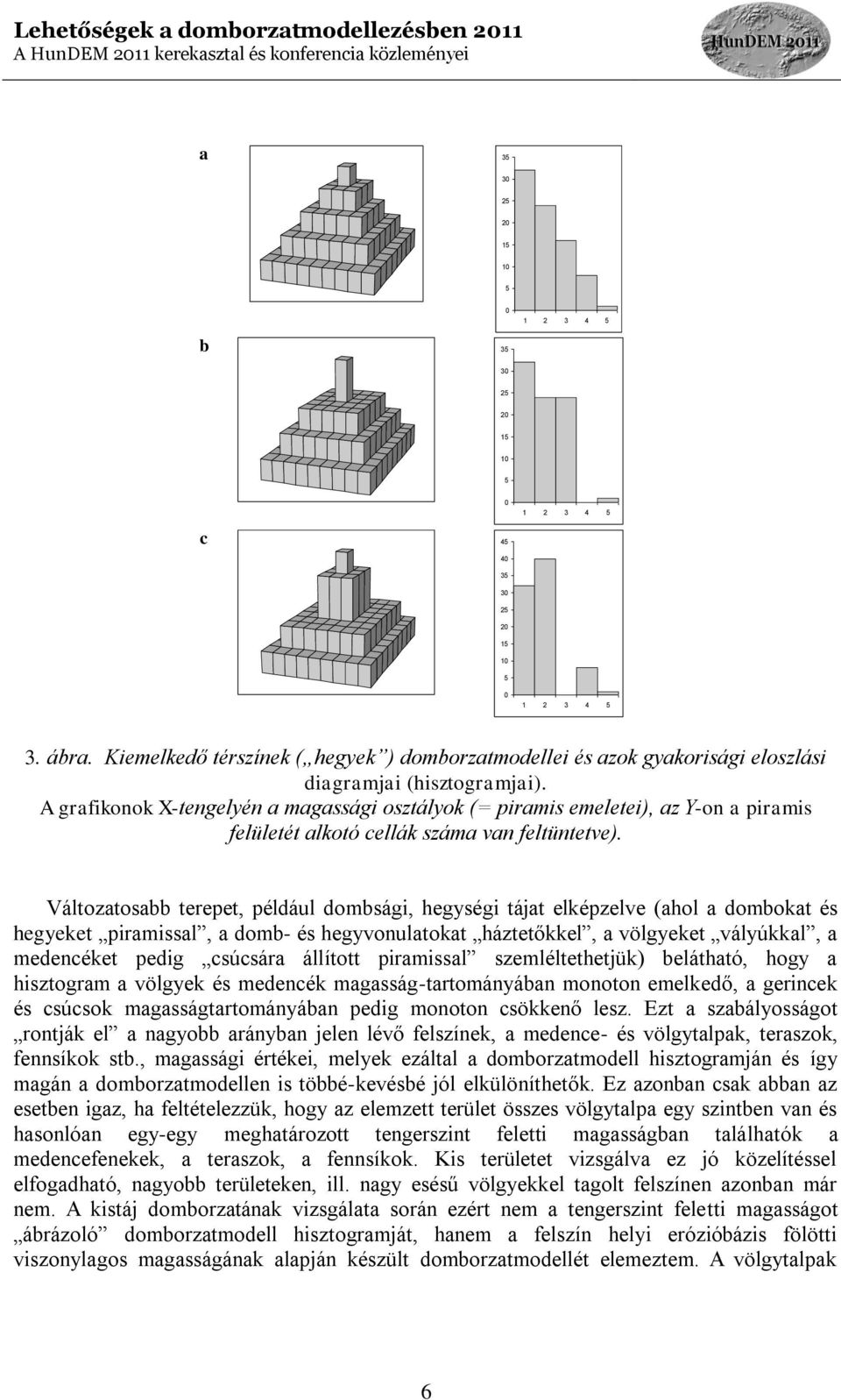 A grafikonok X-tengelyén a magassági osztályok (= piramis emeletei), az Y-on a piramis felületét alkotó cellák száma van feltüntetve).