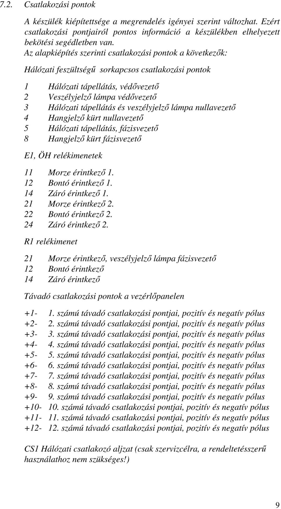 és veszélyjelző lámpa nullavezető 4 Hangjelző kürt nullavezető 5 Hálózati tápellátás, fázisvezető 8 Hangjelző kürt fázisvezető E1, ÖH relékimenetek 11 Morze érintkező 1. 12 Bontó érintkező 1.