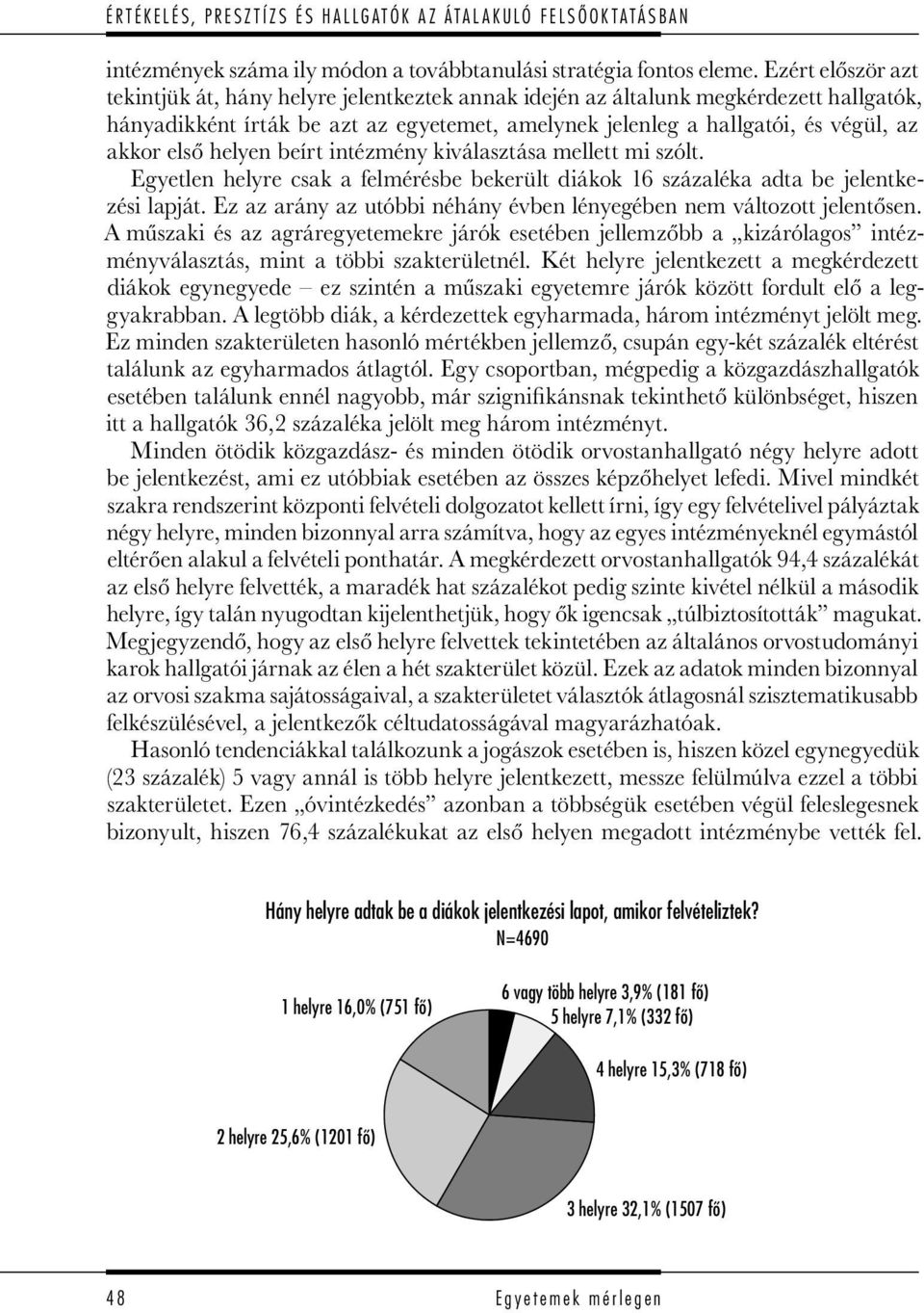 első helyen beírt intézmény kiválasztása mellett mi szólt. Egyetlen helyre csak a felmérésbe bekerült diákok 16 százaléka adta be jelentkezési lapját.