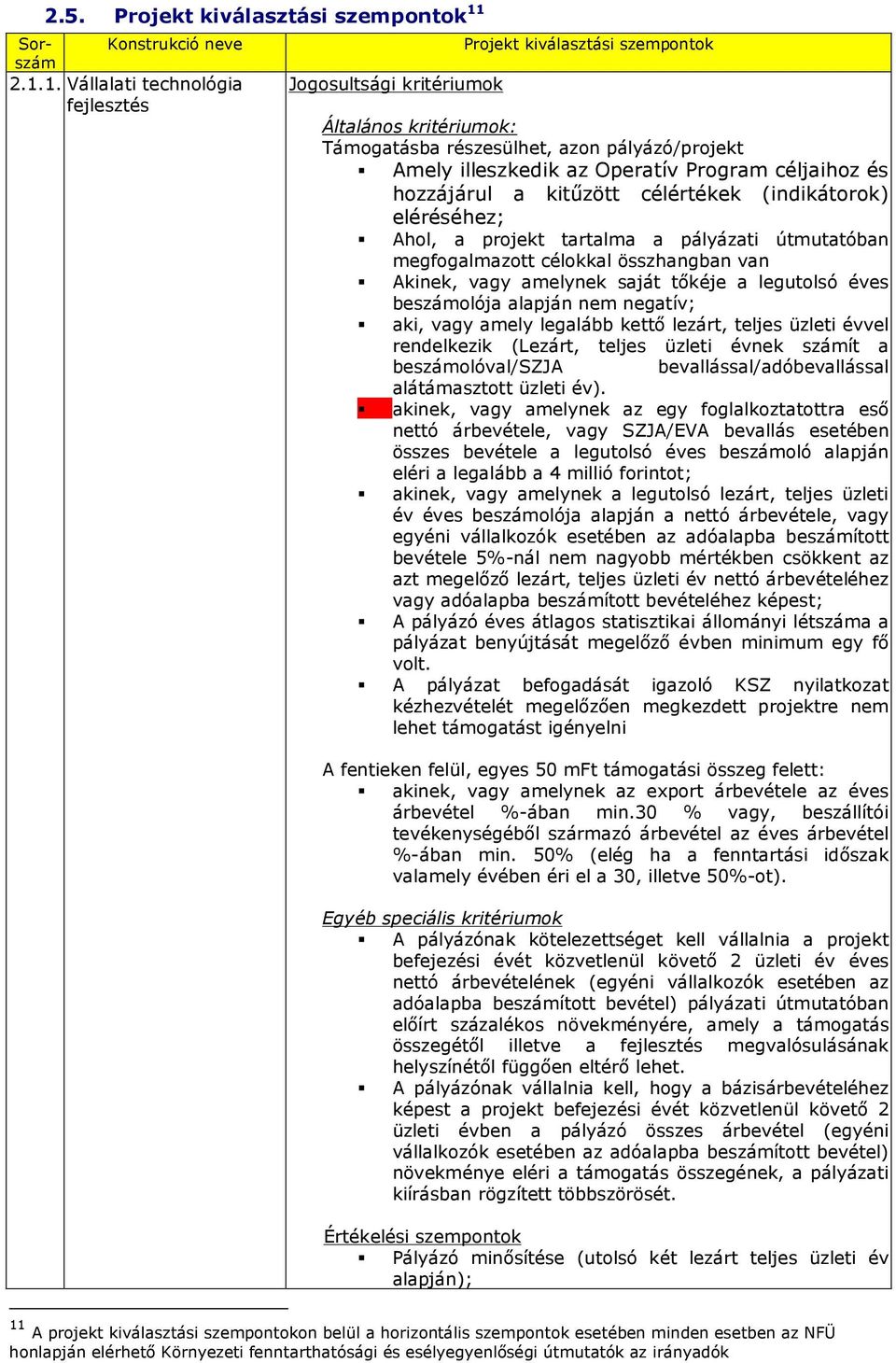 1. Vállalati technológia fejlesztés Jogosultsági kritériumok Projekt kiválasztási szempontok Általános kritériumok: Támogatásba részesülhet, azon pályázó/projekt Amely illeszkedik az Operatív Program