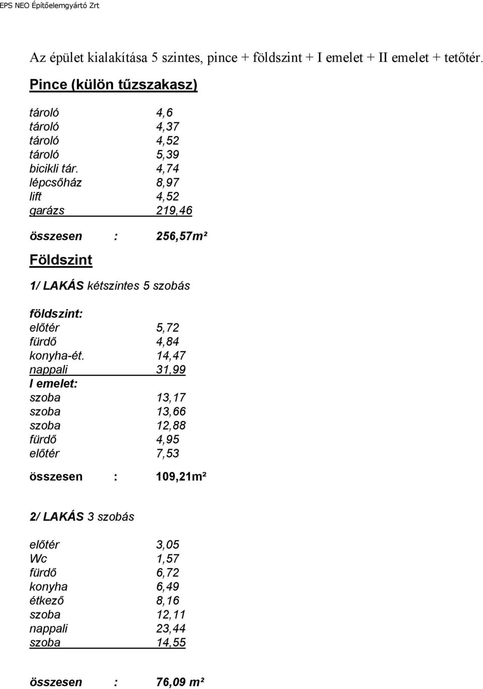 4,74 lépcsőház 8,97 lift 4,52 garázs 219,46 Földszint kétszintes 5 szobás előtér 5,72 fürdő 4,84 konyha-ét.