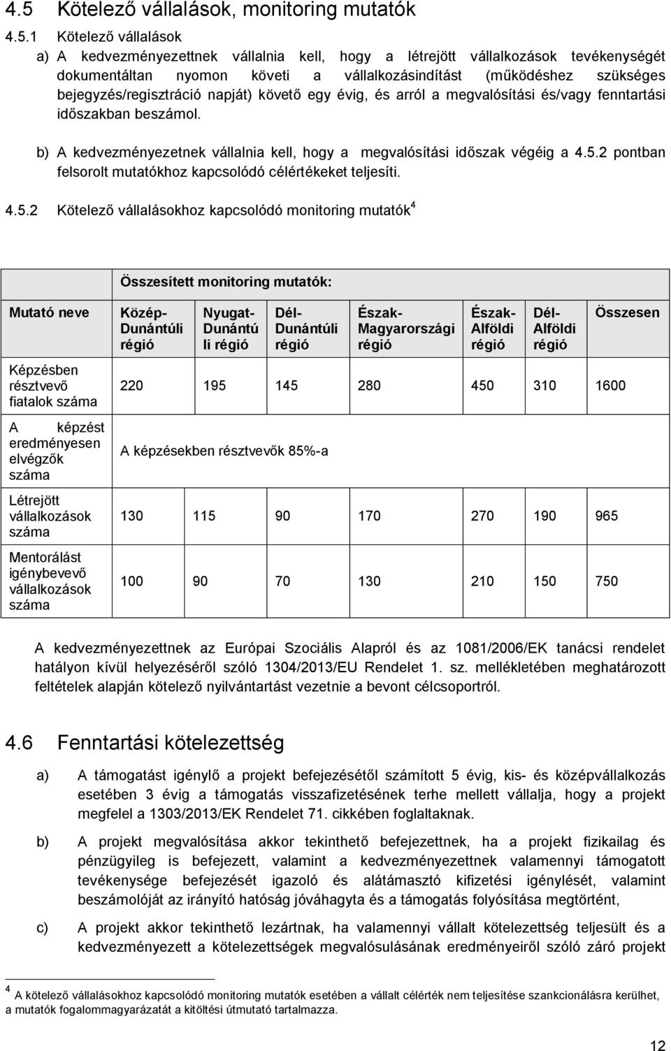 bejegyzés/regisztráció napját) követő egy évig, és arról a megvalósítási és/vagy fenntartási időszakban beszámol. b) A kedvezményezetnek vállalnia kell, hogy a megvalósítási időszak végéig a 4.