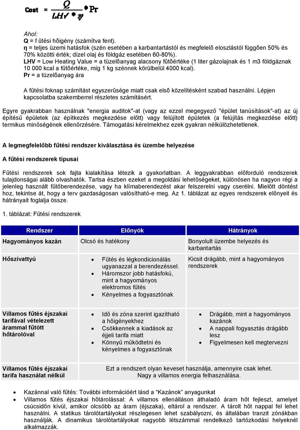 Pr = a tüzelõanyag ára A fûtési foknap számítást egyszerûsége miatt csak elsõ közelítésként szabad használni. Lépjen kapcsolatba szakemberrel részletes számításért.