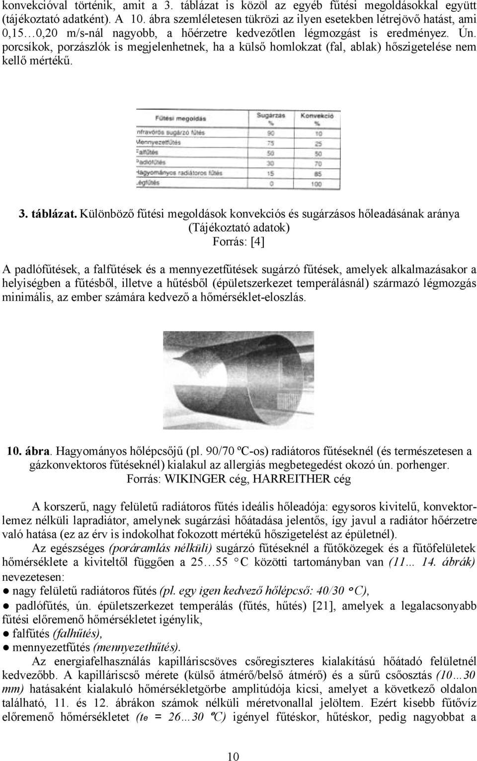 porcsíkok, porzászlók is megjelenhetnek, ha a külső homlokzat (fal, ablak) hőszigetelése nem kellő mértékű. 3. táblázat.