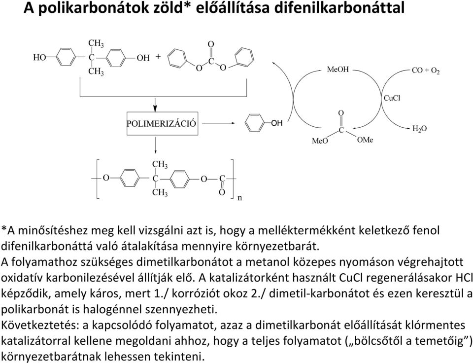 A katalizátorként használt CuCl regenerálásakor HCl képződik, amely káros, mert 1./ korróziót okoz 2.