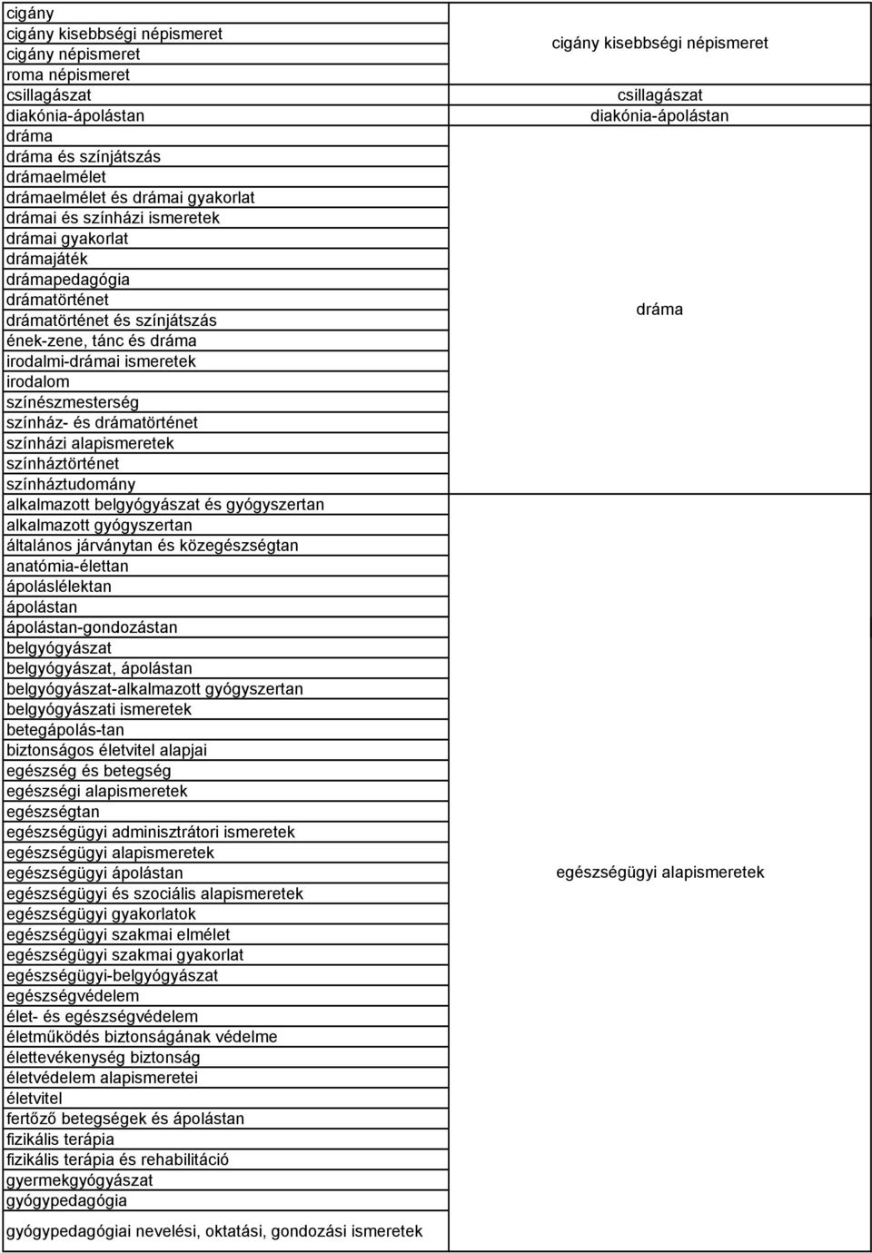 színházi alapismeretek színháztörténet színháztudomány alkalmazott belgyógyászat és gyógyszertan alkalmazott gyógyszertan általános járványtan és közegészségtan anatómia-élettan ápoláslélektan