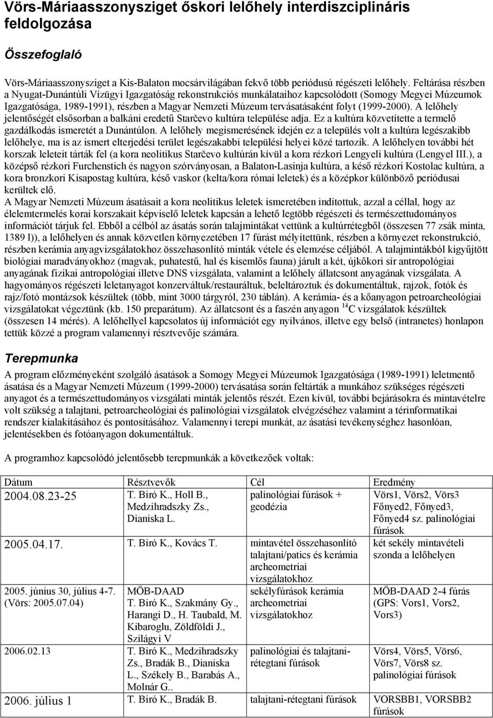 folyt (1999-2000). A lelőhely jelentőségét elsősorban a balkáni eredetű Starčevo kultúra települése adja. Ez a kultúra közvetítette a termelő gazdálkodás ismeretét a Dunántúlon.