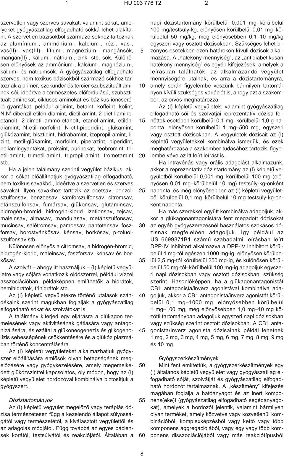 gyógyászatilag elfogadható szerves, nem toxikus bázisokból származó sókhoz tartoznak a primer, szekunder és tercier szubsztituált aminok sói, ideértve a természetes elõfordulású, szubsztituált