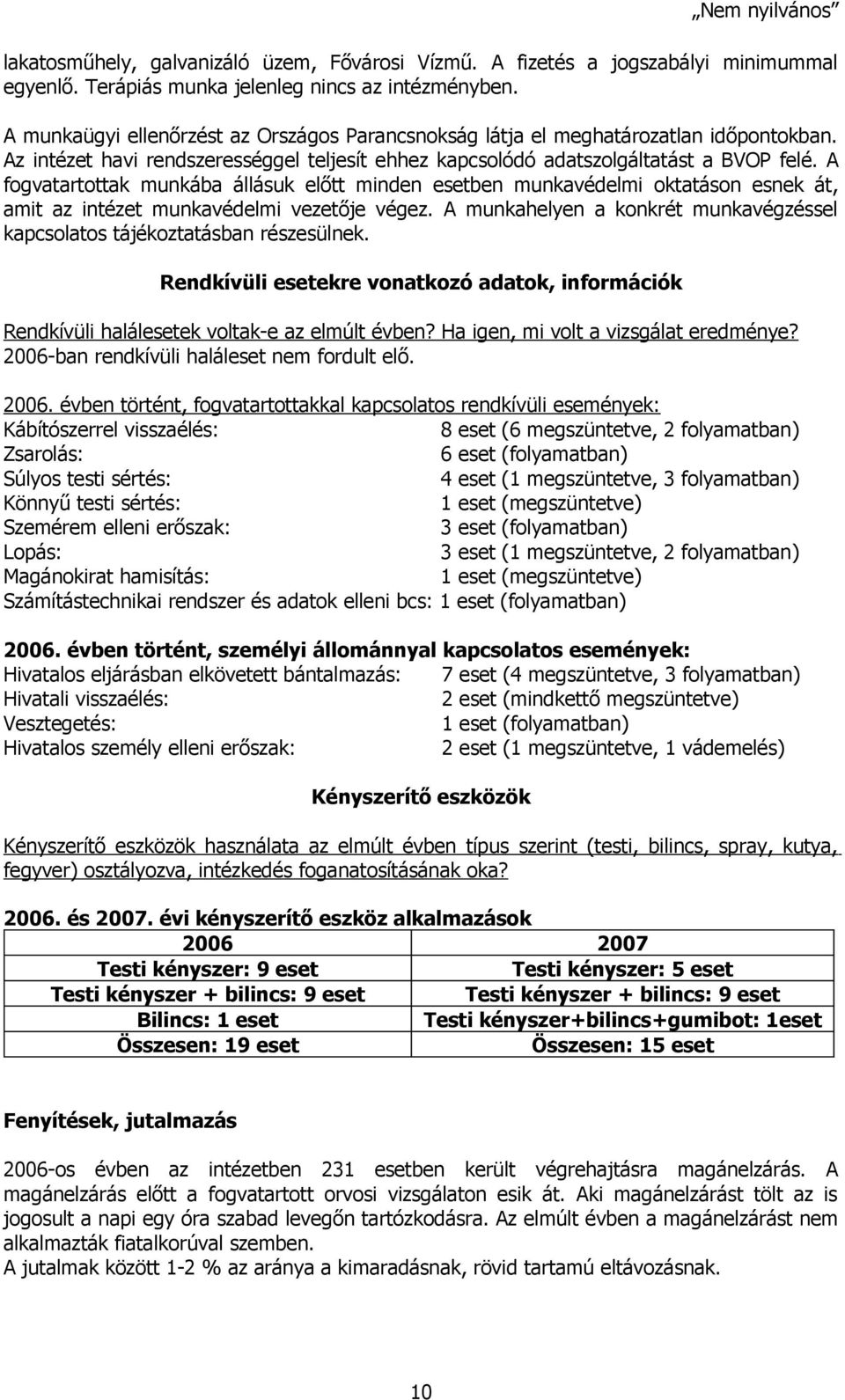 A fogvatartottak munkába állásuk előtt minden esetben munkavédelmi oktatáson esnek át, amit az intézet munkavédelmi vezetője végez.