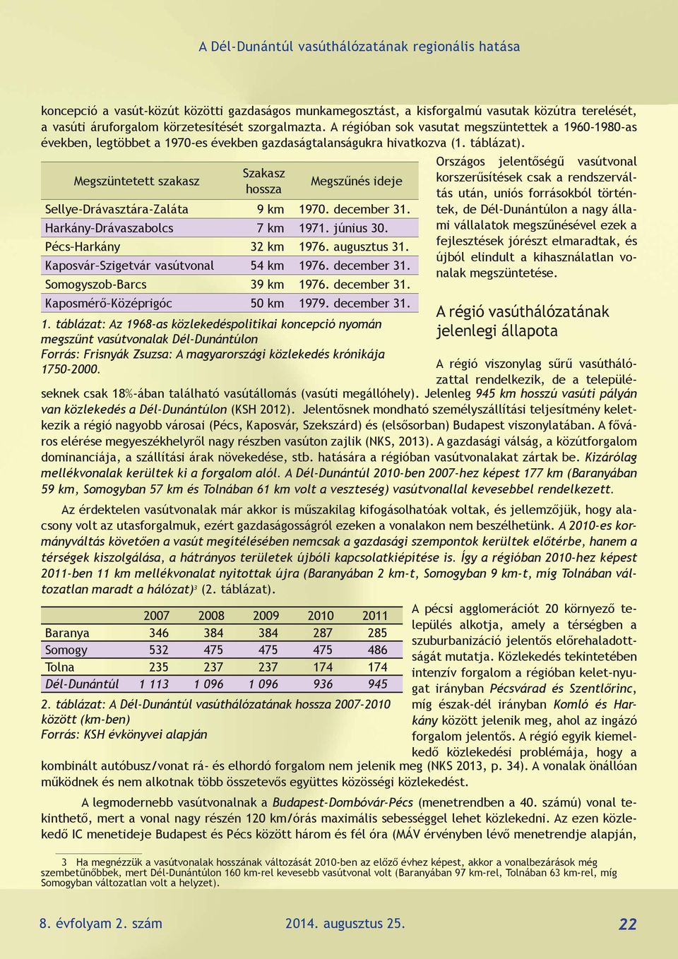 Megszüntetett szakasz Szakasz hossza Megszűnés ideje Sellye-Drávasztára-Zaláta 9 km 1970. december 31. Harkány Drávaszabolcs 7 km 1971. június 30. Pécs Harkány 32 km 1976. augusztus 31.