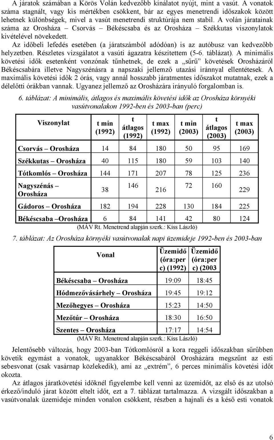 A volán járatainak száma az Csorvás Békéscsaba és az Székkutas viszonylatok kivételével növekedett. Az időbeli lefedés esetében (a járatszámból adódóan) is az autóbusz van kedvezőbb helyzetben.