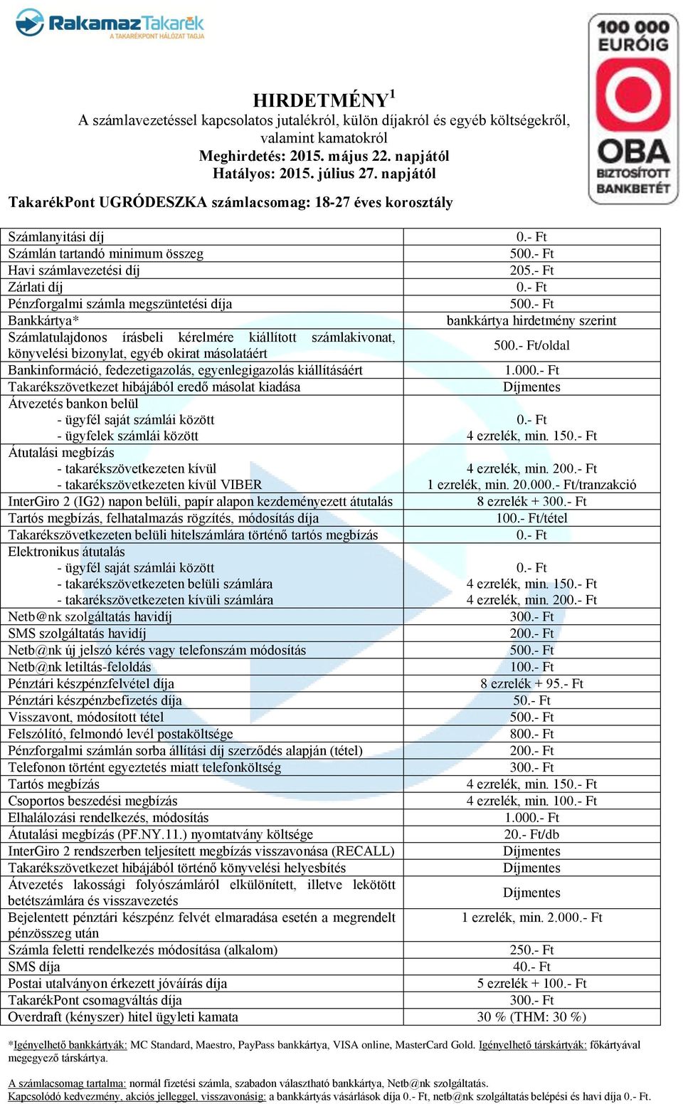 2.00 25 4 5 ezrelék + 10 30 *Igényelhető bankkártyák: MC Standard, Maestro, PayPass bankkártya, VISA online, MasterCard Gold. Igényelhető társkártyák: főkártyával megegyező társkártya.