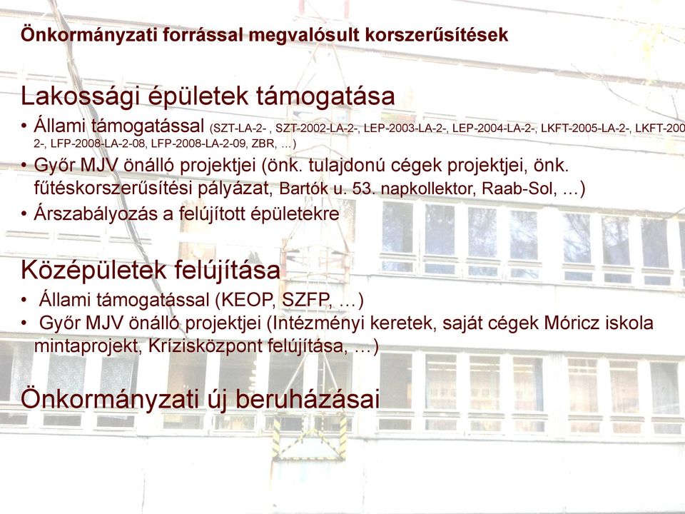 tulajdonú cégek projektjei, önk. fűtéskorszerűsítési pályázat, Bartók u. 53.