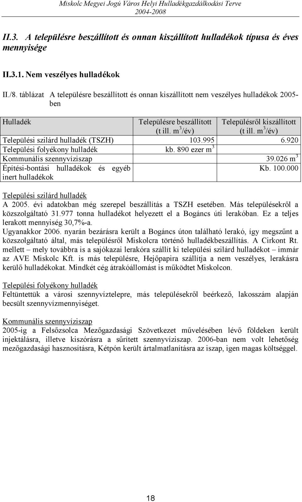 m 3 /év) Települési szilárd hulladék (TSZH) 103.995 6.920 Települési folyékony hulladék kb. 890 ezer m 3 Kommunális szennyvíziszap 39.026 m 3 Építési-bontási hulladékok és egyéb inert hulladékok Kb.