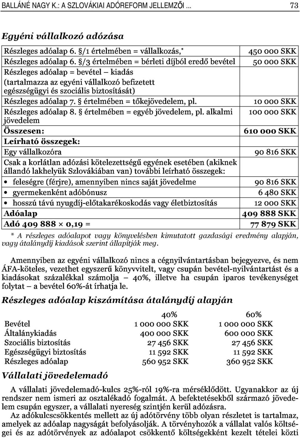 alkalmi (tartalmazzaazegyénivállalkozóbefizetett egészségügyiésszociálisbiztosítását) 10000SKK adózása 100000SKK Egyvállalkozóra Csakakorlátlanadózásikötelezettségűegyénekesetében(akiknek