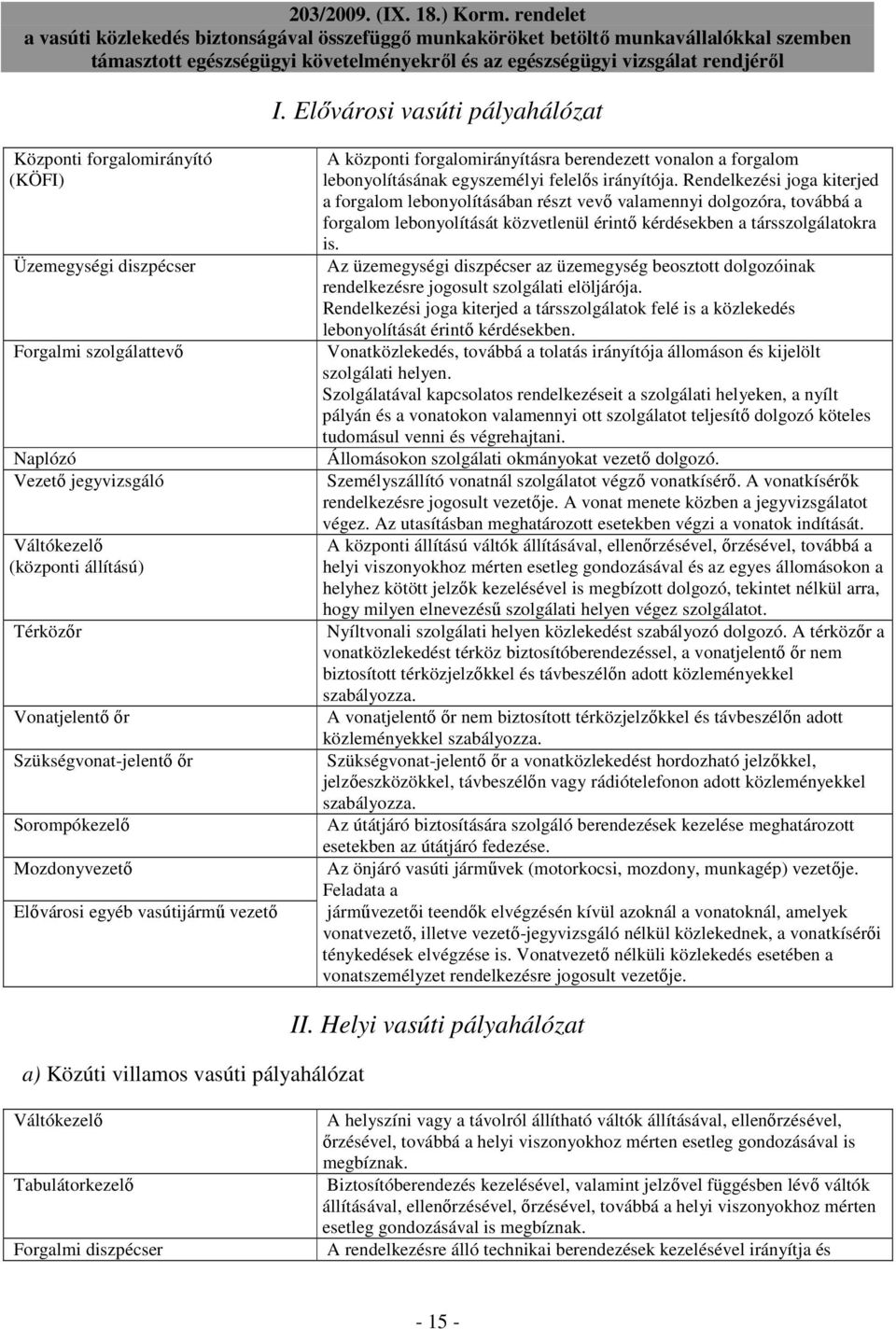 Rendelkezési joga kiterjed a forgalom lebonyolításában részt vevı valamennyi dolgozóra, továbbá a forgalom lebonyolítását közvetlenül érintı kérdésekben a társszolgálatokra is.