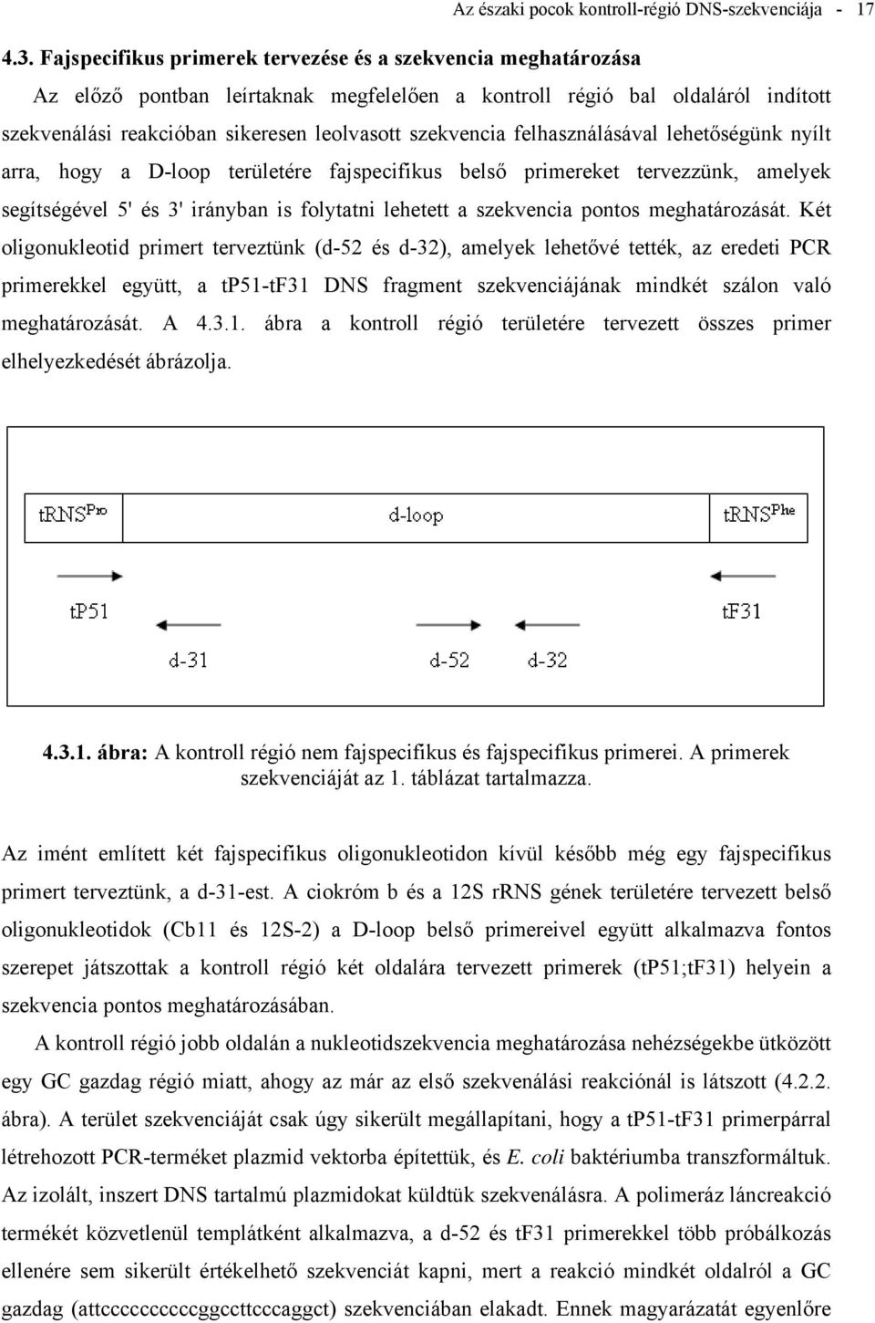 felhasználásával lehetőségünk nyílt arra, hogy a D-loop területére fajspecifikus belső primereket tervezzünk, amelyek segítségével 5' és 3' irányban is folytatni lehetett a szekvencia pontos