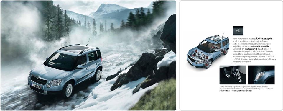 Az off-road üzemmód számos funkciót foglal magában, mint például a lejtmenet asszisztenst vagy a hegymenet asszisztenst, az ABS, ASR és EDS elektronikus rendszerek