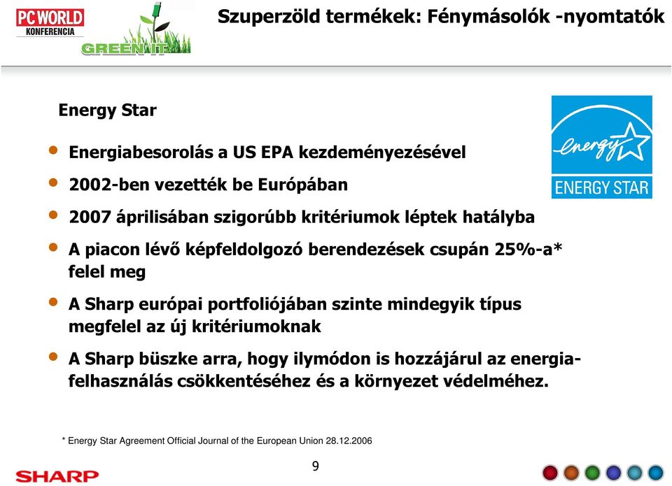 európai portfoliójában szinte mindegyik típus megfelel az új kritériumoknak A Sharp büszke arra, hogy ilymódon is hozzájárul az