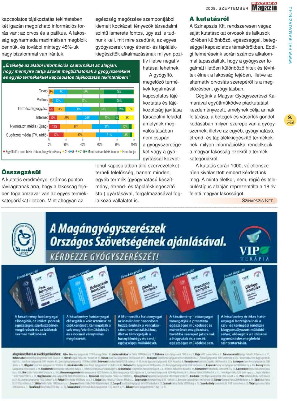 Értékelje az alábbi információs csatornákat az alapján, hogy mennyire tartja azokat megbízhatónak a gyógyszerekkel és egyéb termékekkel kapcsolatos tájékoztatás tekintetében!