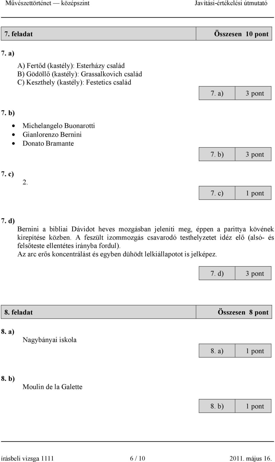 d) Bernini a bibliai Dávidot heves mozgásban jeleníti meg, éppen a parittya kövének kirepítése közben.