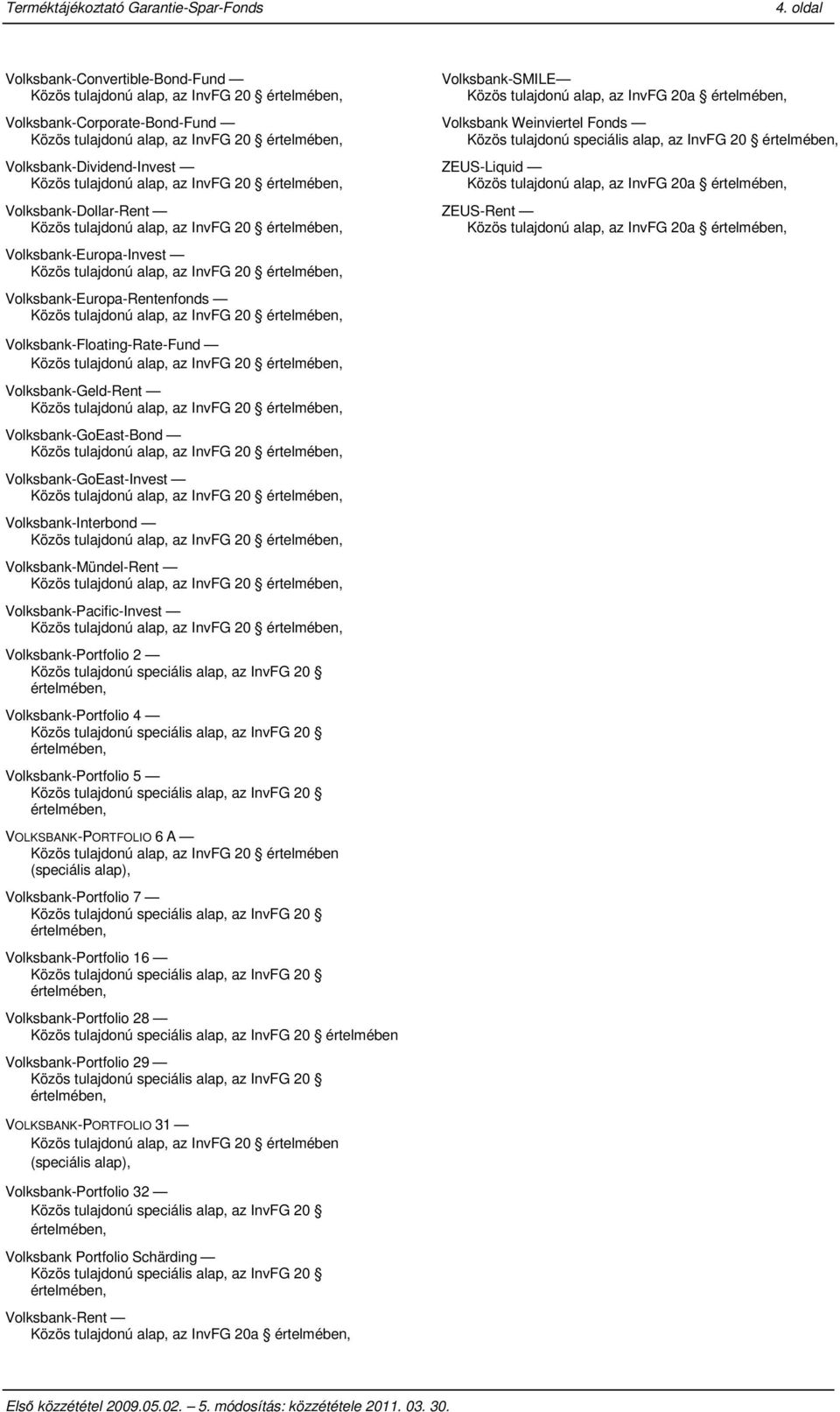 tulajdonú alap, az InvFG 20a értelmében, Volksbank-Floating-Rate-Fund Volksbank-Geld-Rent Volksbank-GoEast-Bond Volksbank-GoEast-Invest Volksbank-Interbond Volksbank-Mündel-Rent