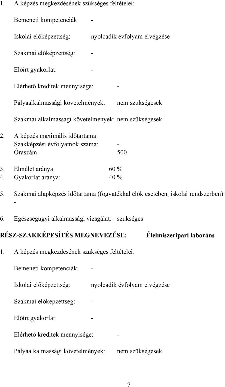 Elmélet aránya: 60 % 4. Gyakorlat aránya: 40 % 5. Szakmai alapképzés időtartama (fogyatékkal élők esetében, iskolai rendszerben): 6.