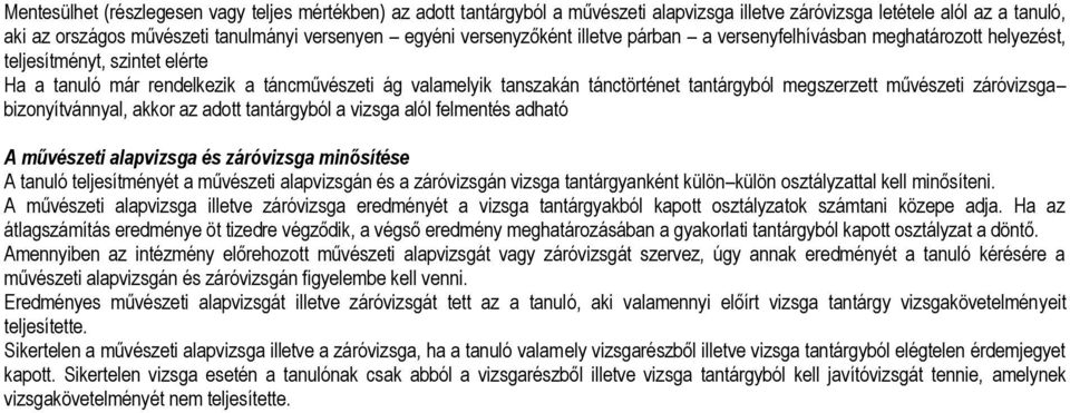 megszerzett művészeti záróvizsga bizonyítvánnyal, akkor az adott tantárgyból a vizsga alól felmentés adható A művészeti alapvizsga és záróvizsga minősítése A tanuló teljesítményét a művészeti