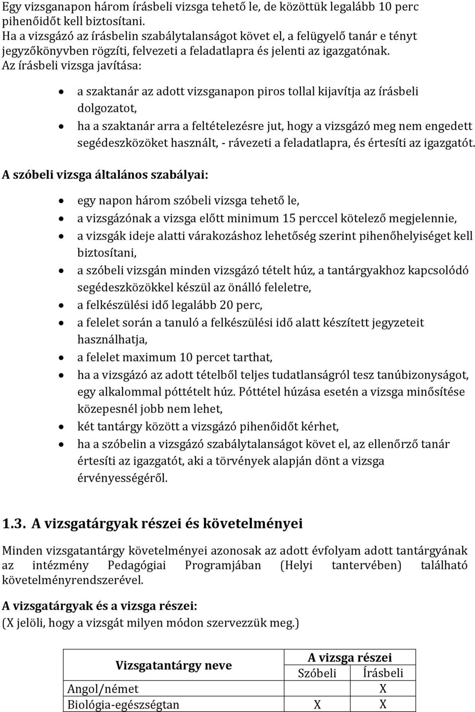 Az írásbeli vizsga javítása: a szaktanár az adott vizsganapon piros tollal kijavítja az írásbeli dolgozatot, ha a szaktanár arra a feltételezésre jut, hogy a vizsgázó meg nem engedett segédeszközöket