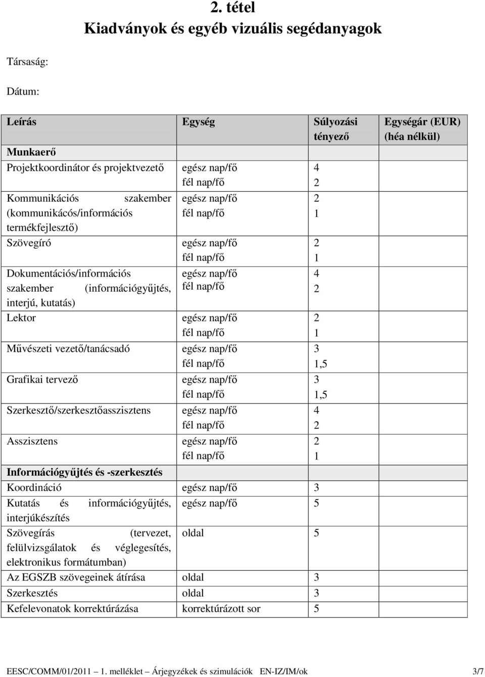 Információgyőjtés és -szerkesztés Koordináció 3 Kutatás és információgyőjtés, 5 interjúkészítés Szövegírás (tervezet, oldal 5 felülvizsgálatok és véglegesítés, elektronikus formátumban) Az EGSZB