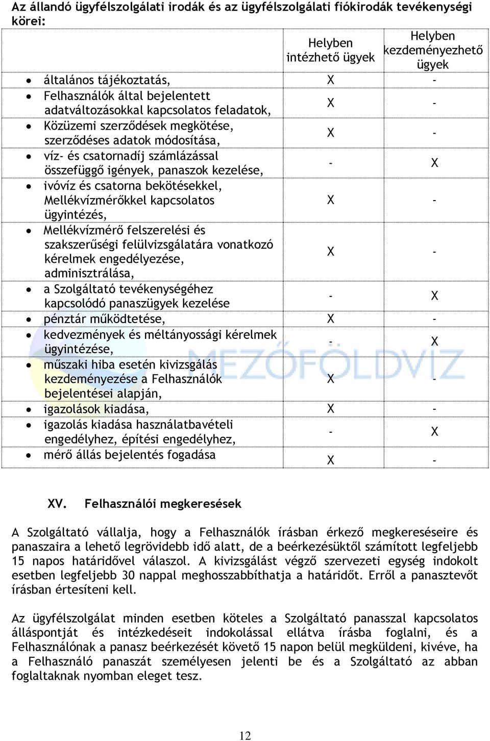 ivóvíz és csatorna bekötésekkel, Mellékvízmérőkkel kapcsolatos X - ügyintézés, Mellékvízmérő felszerelési és szakszerűségi felülvizsgálatára vonatkozó kérelmek engedélyezése, X - adminisztrálása, a