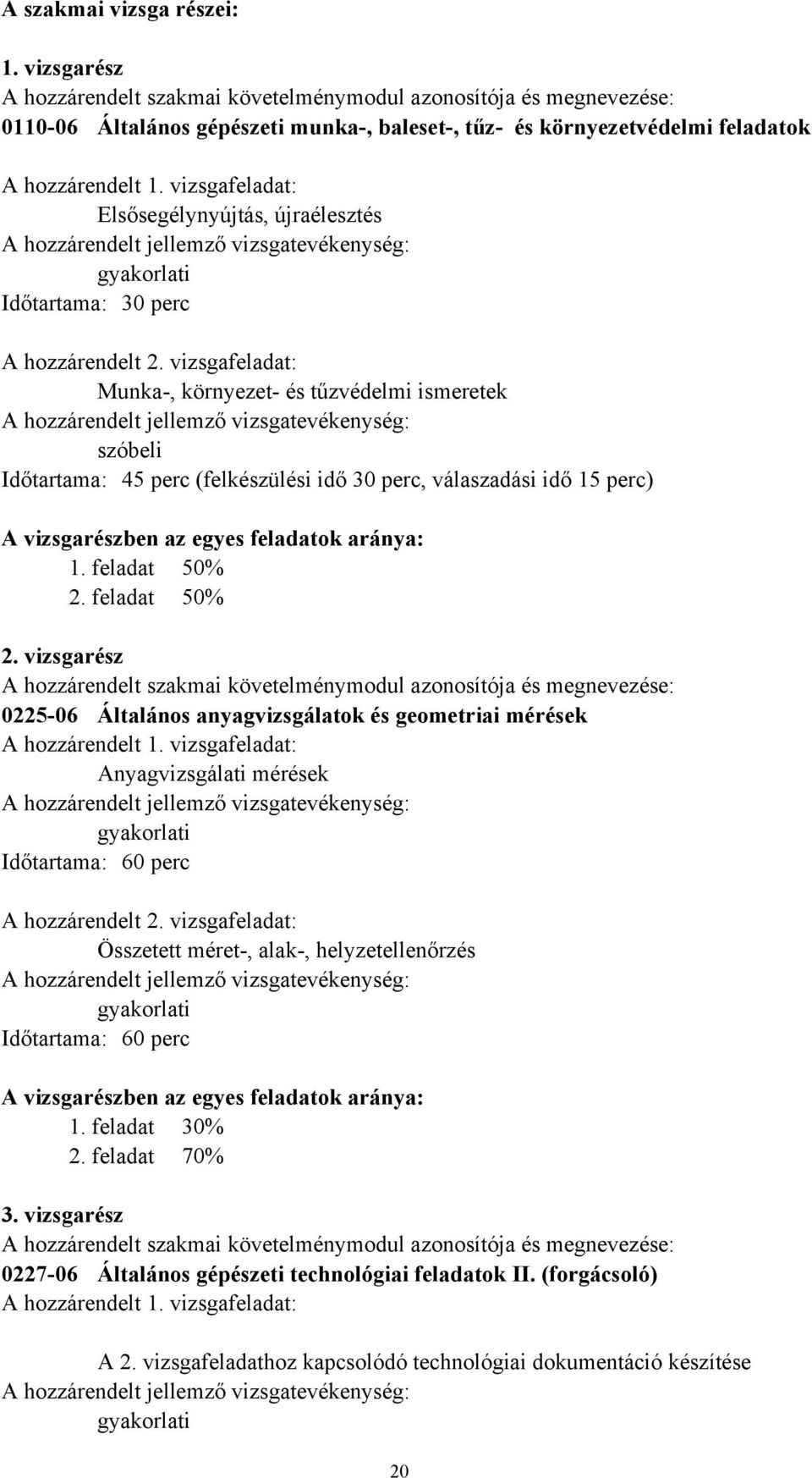 vizsgafeladat: Elsősegélynyújtás, újraélesztés A hozzárendelt jellemző vizsgatevékenység: Időtartama: 30 perc A hozzárendelt 2.