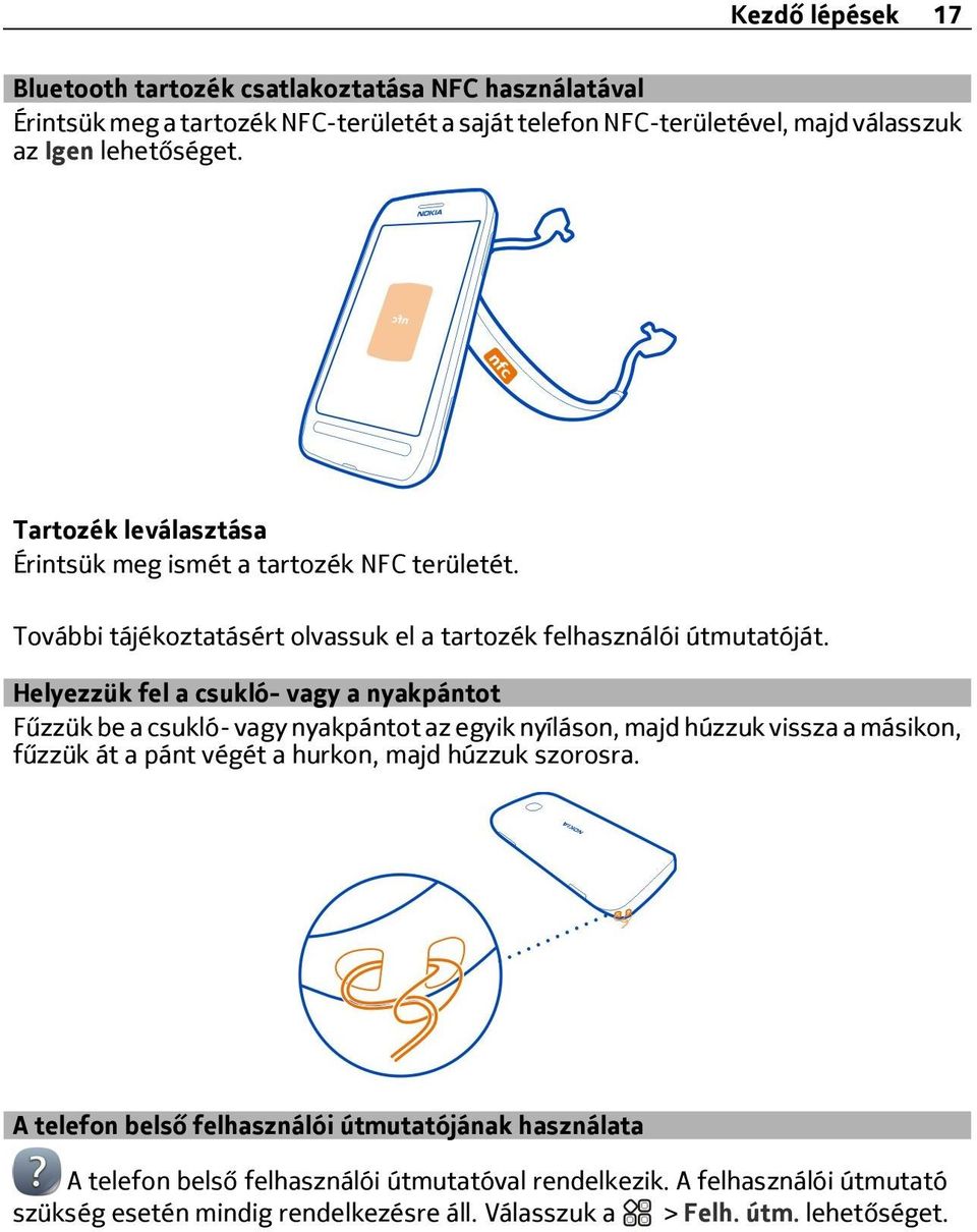 Helyezzük fel a csukló- vagy a nyakpántot Fűzzük be a csukló- vagy nyakpántot az egyik nyíláson, majd húzzuk vissza a másikon, fűzzük át a pánt végét a hurkon, majd húzzuk