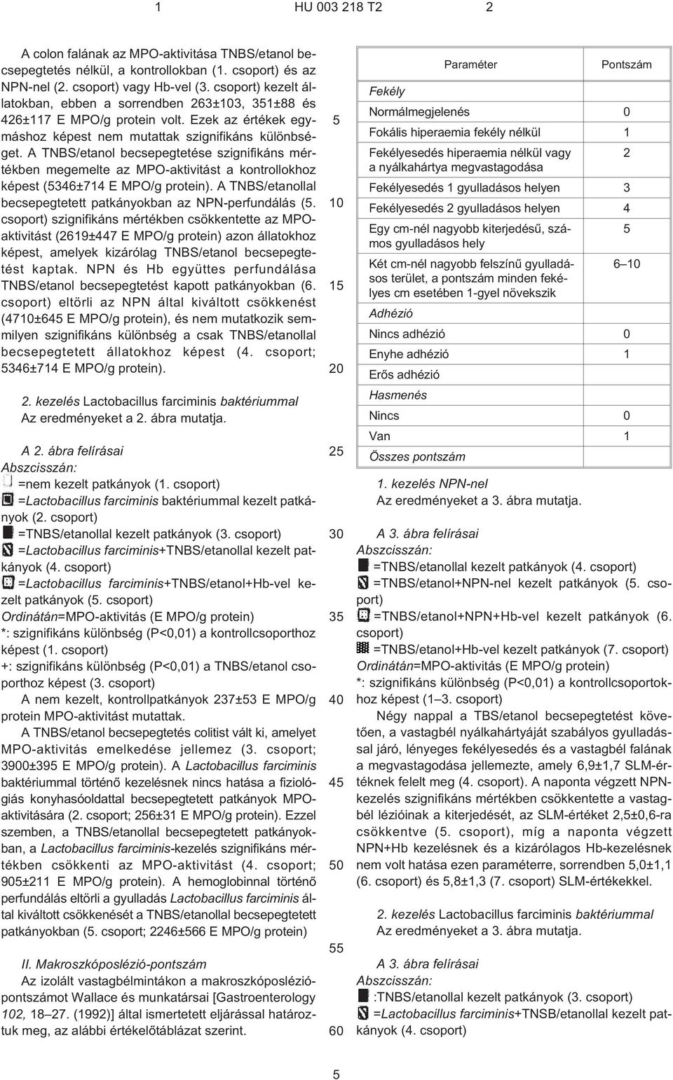 A TNBS/etanol becsepegtetése szignifikáns mértékben megemelte az MPO-aktivitást a kontrollokhoz képest (346±714 E MPO/g protein). A TNBS/etanollal becsepegtetett patkányokban az NPN-perfundálás (.