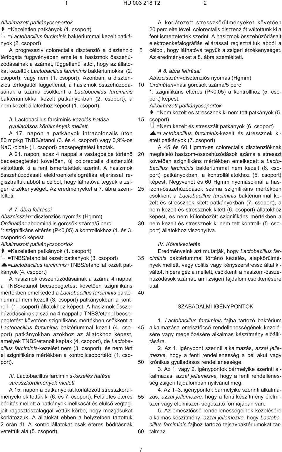 baktériumokkal (2. csoport), vagy nem (1. csoport). Azonban, a disztenziós térfogattól függetlenül, a hasizmok összehúzódásának a száma csökkent a Lactobacillus farciminis baktériumokkal kezelt patkányokban (2.