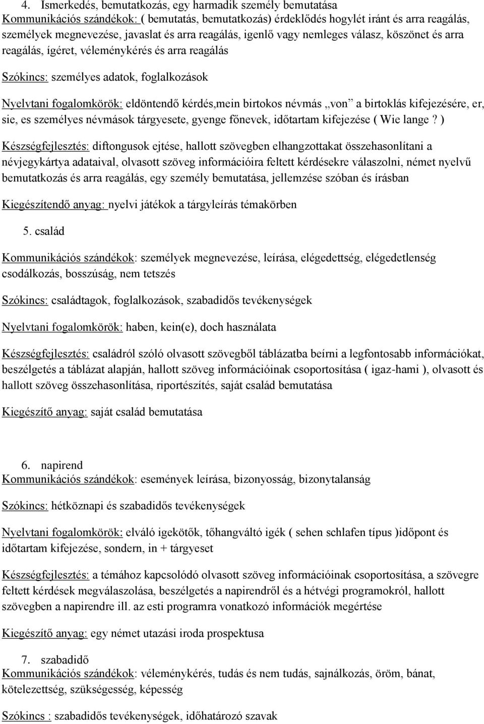 birtokos névmás von a birtoklás kifejezésére, er, sie, es személyes névmások tárgyesete, gyenge főnevek, időtartam kifejezése ( Wie lange?