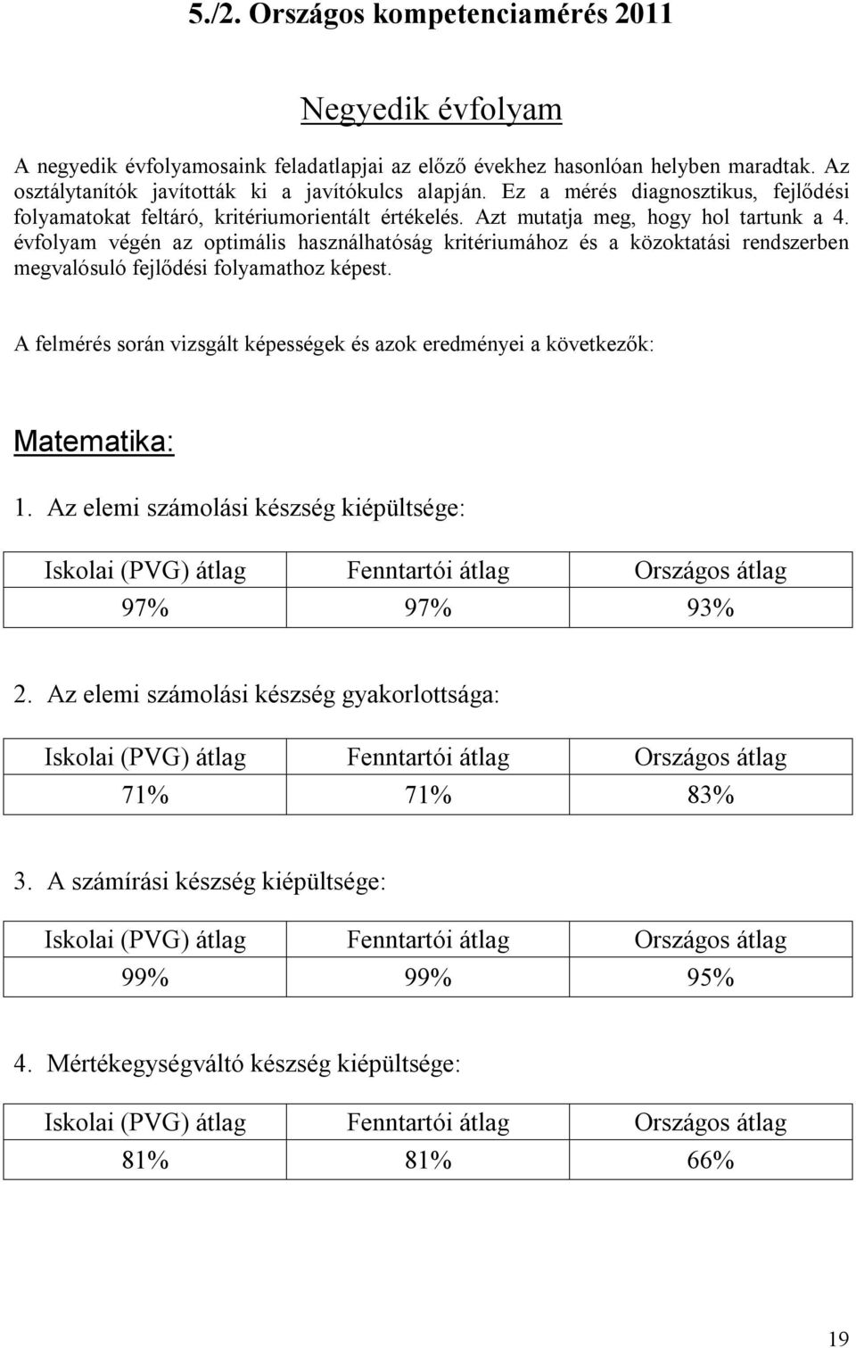 évfolyam végén az optimális használhatóság kritériumához és a közoktatási rendszerben megvalósuló fejlődési folyamathoz képest.