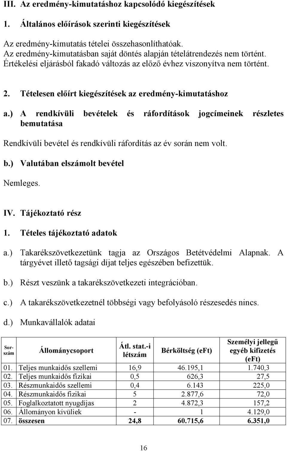 Tételesen elıírt kiegészítések az eredmény-kimutatáshoz a.) A rendkívüli bevételek és ráfordítások jogcímeinek részletes bemutatása Rendkívüli bevétel és rendkívüli ráfordítás az év során nem volt. b.) Valutában elszámolt bevétel Nemleges.